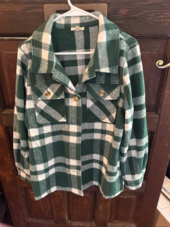 JODIFL Jackets & Blazers - Green Plaid Button-Front Shacket Jacket